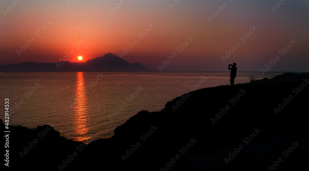 Halkidiki sunset over Aton peak