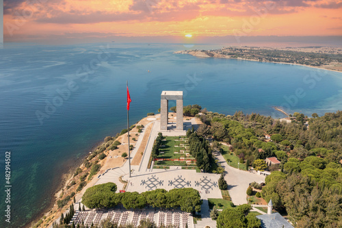 Canakkale Martyrs' Monument, built in memory of the Turkish soldiers who fought in the First World War. Aerial view Gallipoli, Çanakkale – TURKEY photo