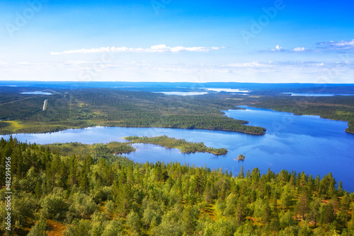 Landscapes overlooking the lake. Panorama. Kola Peninsula, Arctic Circle, Russia