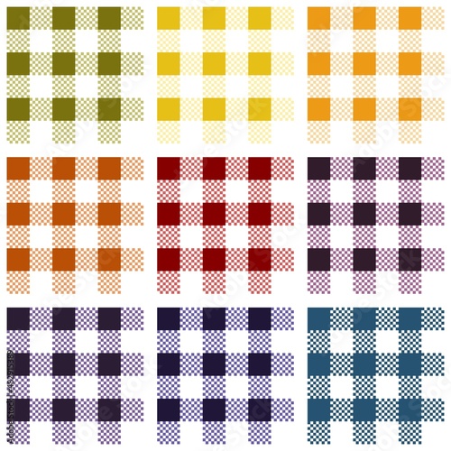 Colorful seamless plaid tablecloth gingham pattern collection on the white background. Vector illustration.