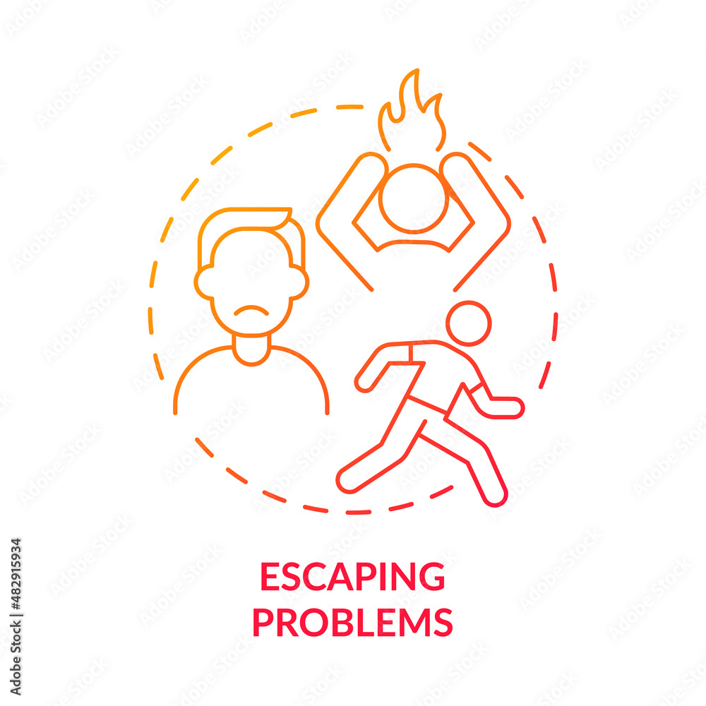 Escaping problems red gradient concept icon. Infantile behavior. Ignoring current issues abstract idea thin line illustration. Isolated outline drawing. Arial, Myriad Pro-Bold fonts used Escaping problems red gradient concept icon. Infantile behavior. Ignoring current issues abstract idea thin line illustration. Isolated outline drawing. Arial, Myriad Pro-Bold fonts used