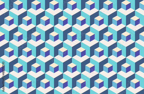 Abstract isometric background of small and large blue cubes. Vector geometric pattern