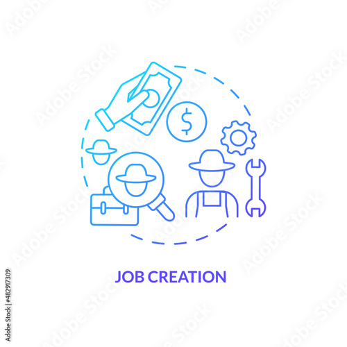 Job creation blue gradient concept icon. Rural electrification economic benefits abstract idea thin line illustration. Isolated outline drawing. Roboto-Medium, Myriad Pro-Bold fonts used