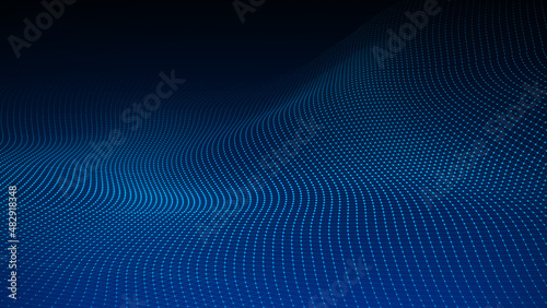Abstract blue wave of lines and dots. Futuristic background. Visualization of big data. 3d rendering.