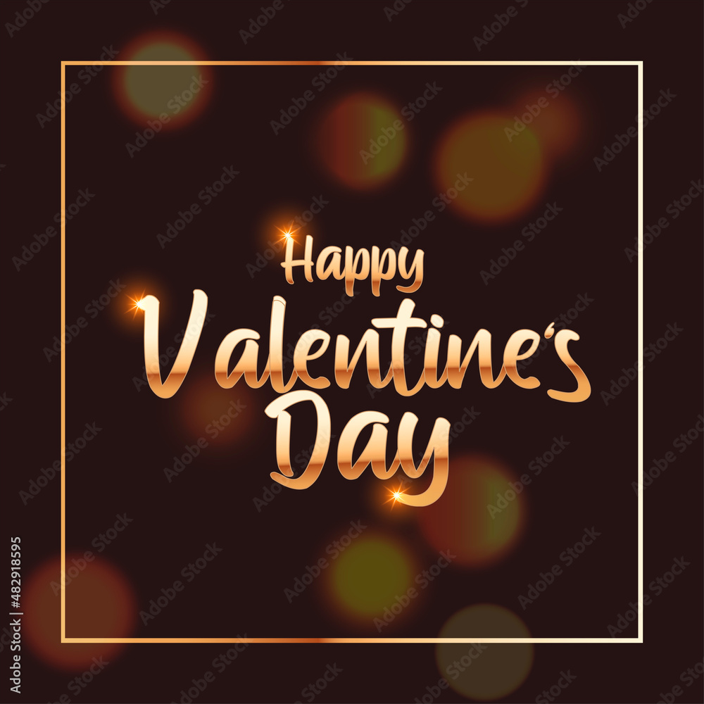 Valentine's day square banner with dark background. White border frame, golden text. Valentine's day Gift card. Vector illustration Valentine's day square banner with dark background. White border frame, golden text. Valentine's day Gift card. Vector illustration