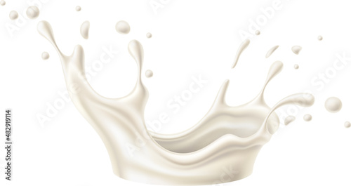 Realistic milk splash. White liquid cream drop