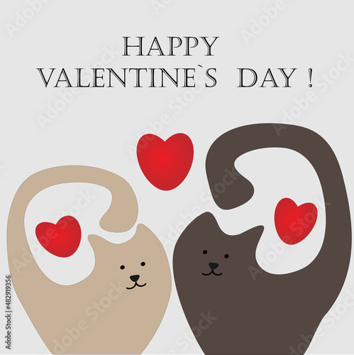 Happy Valentine's Day 14 February cats in love with hearts
