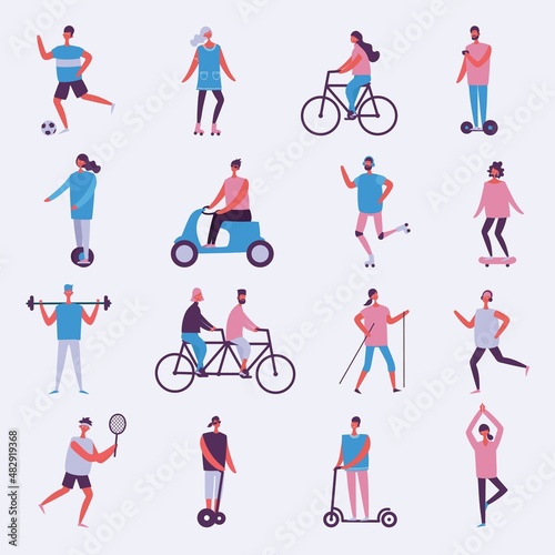 Vector illustration in flat design of group people doing different kinds of sport