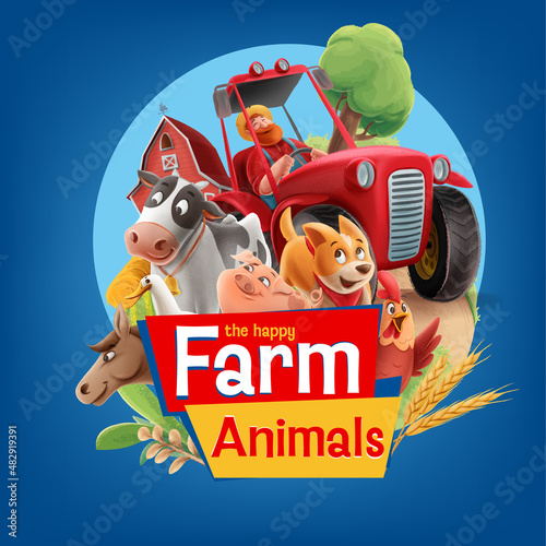 cheerful farm animals vector illustration