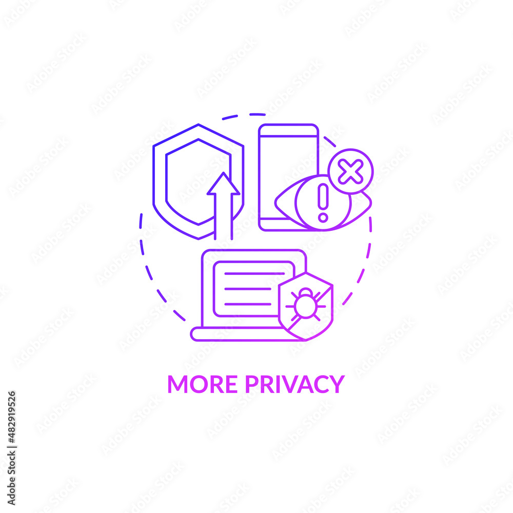 More privacy purple gradient concept icon. Improved cyber protection from bugs. Online technology. Web 3 0 abstract idea thin line illustration. Isolated outline drawing. Myriad Pro-Bold fonts used