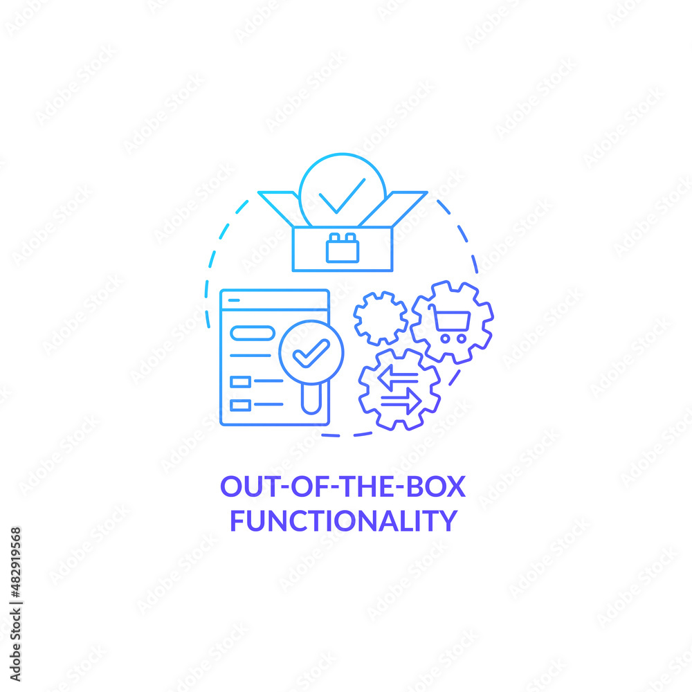 Out of the box functionality blue gradient concept icon. Innovative tecnology. Online technology. Web 3 0 abstract idea thin line illustration. Isolated outline drawing. Myriad Pro-Bold fonts used Out of the box functionality blue gradient concept icon. Innovative tecnology. Online technology. Web 3 0 abstract idea thin line illustration. Isolated outline drawing. Myriad Pro-Bold fonts used