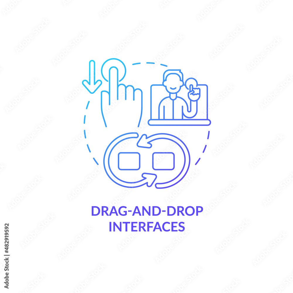 Drag and drop interfaces blue gradient concept icon. Easy user experience. Online technology. Web 3 0 abstract idea thin line illustration. Isolated outline drawing. Myriad Pro-Bold fonts used