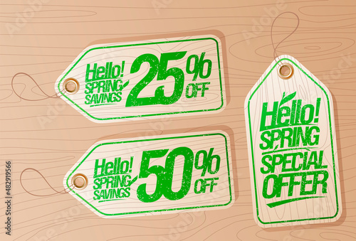 Hello spring vector tags mockup collection - special offer, spring savings
