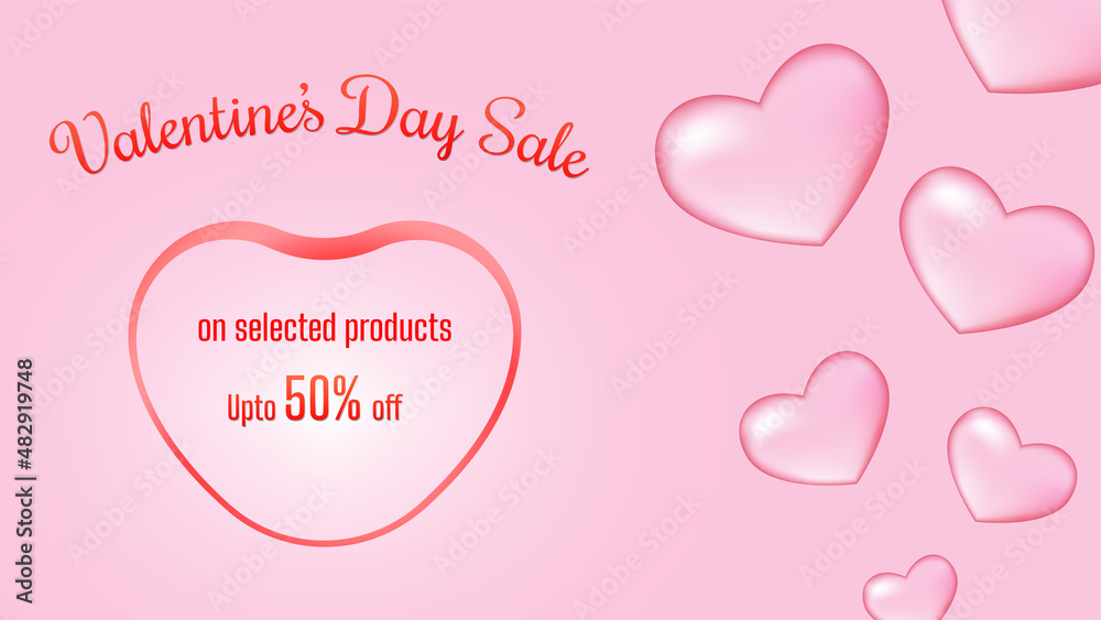 valentines day sales banner illustration created with Water drops like Heart shapes.