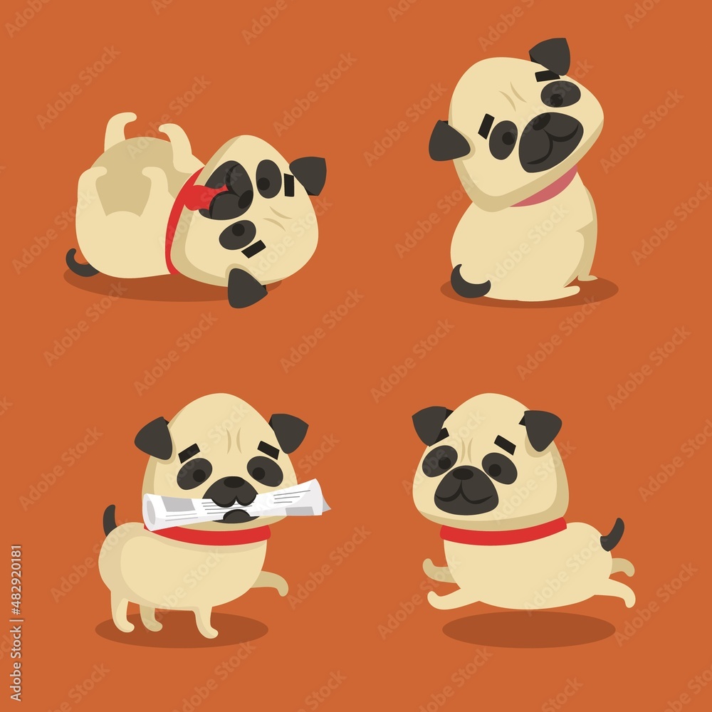 Vector illustration set of cute and funny cartoon little dogs-pupies