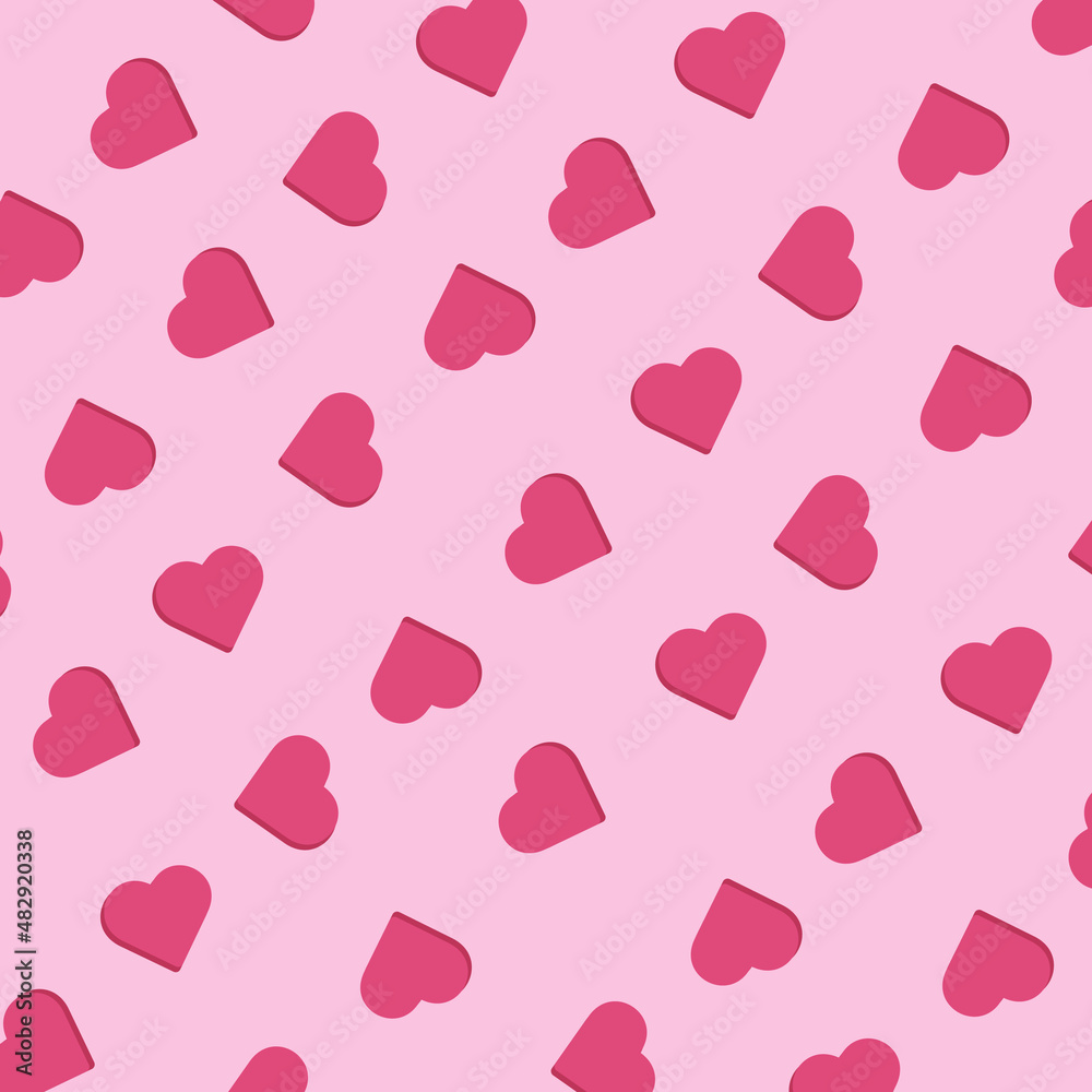 Seamless pattern of cute pink hearts. Valentines day hearts template for packaging, fabric, items, kids shirt design. A Vector illustration in flat cartoon style.