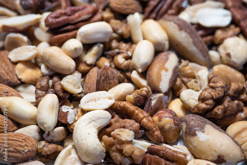 A mixture of nuts as a background