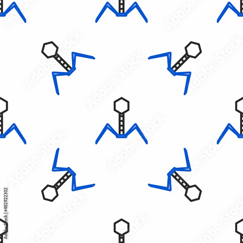 Line Bacteria bacteriophage icon isolated seamless pattern on white background. Bacterial infection sign. Microscopic germ cause diseases concept. Colorful outline concept. Vector