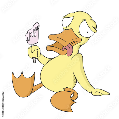 Crazy duck eating ice cream