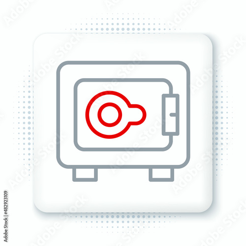 Line Safe icon isolated on white background. The door safe a bank vault with a combination lock. Reliable Data Protection. Colorful outline concept. Vector