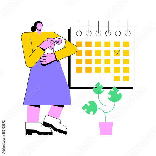 Maternity leave abstract concept vector illustration. Pregnant woman, expecting a baby, happy mother, working mom, home office, care for children, baby carriage, family walk abstract metaphor.