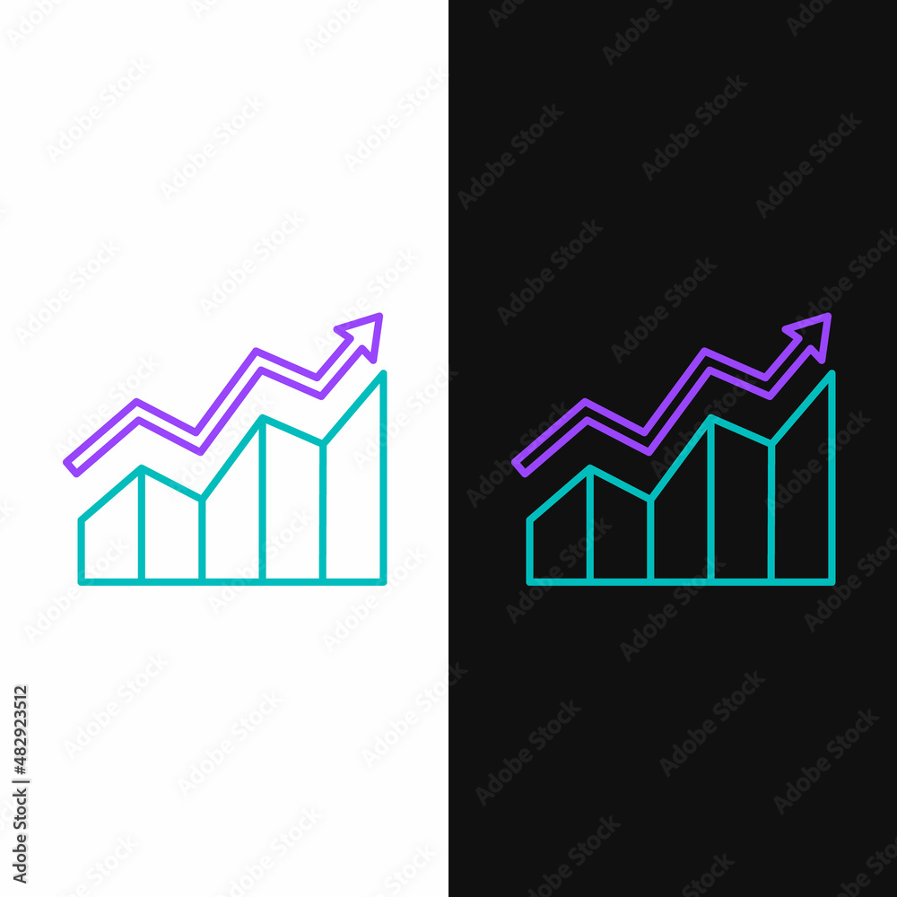 Line Financial growth increase icon isolated on white and black background. Increasing revenue. Colorful outline concept. Vector Line Financial growth increase icon isolated on white and black background. Increasing revenue. Colorful outline concept. Vector