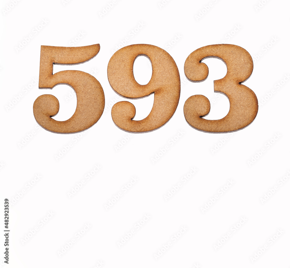 Number 593 - Piece of wood isolated on white background Number 593 - Piece of wood isolated on white background