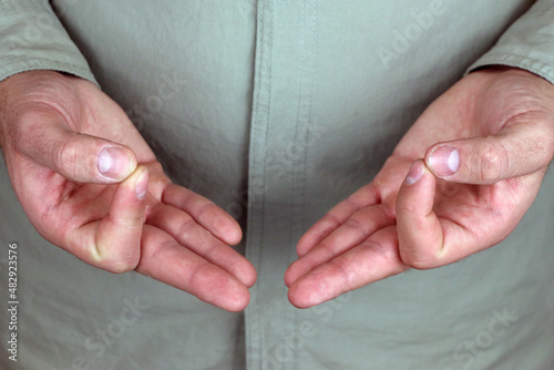 Gyan mudra. Yogic hand gesture. Hand spirituality hindu yoga of fingers gesture.