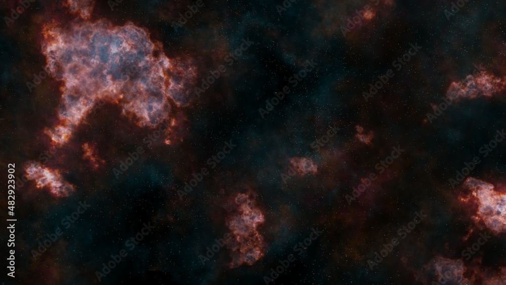 Abstract composition of cosmos of nebulous textures, lights and gradients. Cluster of stars. Starfield. Nebula.