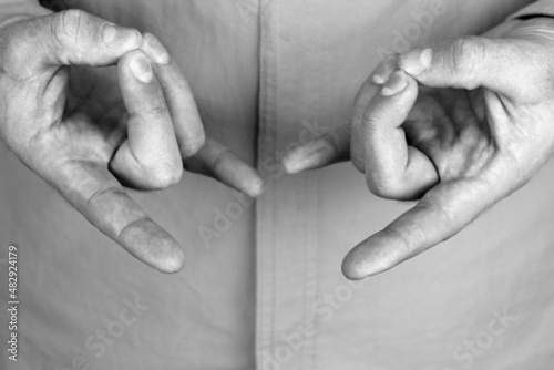 apan mudra. Yogic hand gesture. Hand spirituality hindu yoga of fingers gesture.