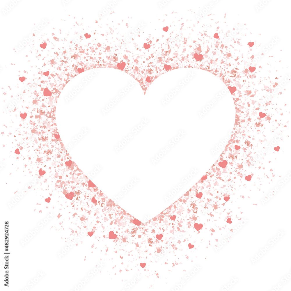 A pink glitter confetti heart with copyspace on white
