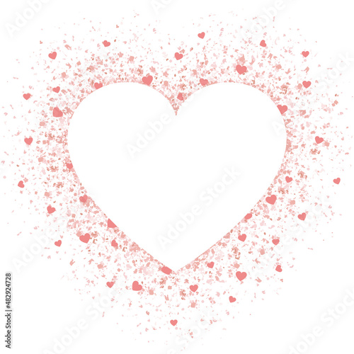 A pink glitter confetti heart with copyspace on white 