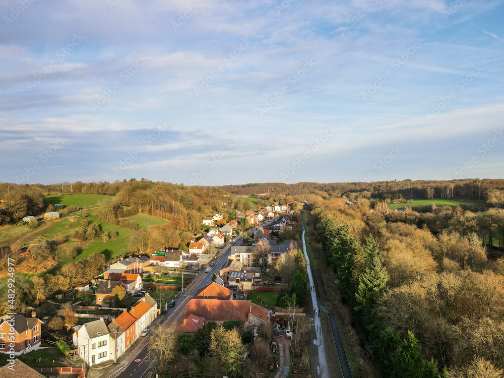 Obraz premium Aerial view of the village Genappe of Walloon Brabant of Belgium. Europe