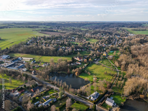 Aerial view of the village Genappe of Walloon Brabant of Belgium. Europe