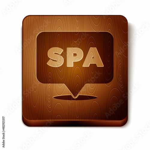 Brown Spa salon icon isolated on white background. Concept for beauty salon, massage, cosmetic. Spa treatment and cosmetology. Wooden square button. Vector