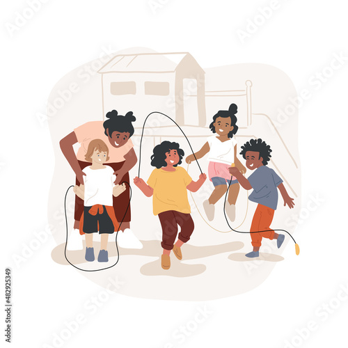 Cardio motion activity abstract concept vector illustration. Preschool fitness education, children physical activity, cardio exercise, motor skills, kindergarten, daycare center abstract metaphor.