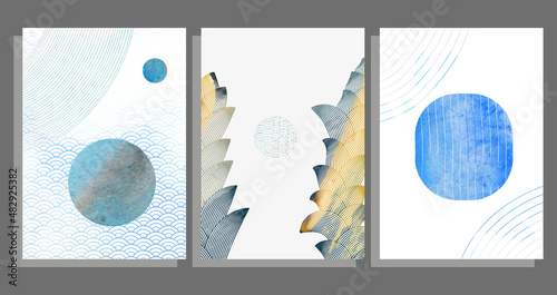 abstract covers a4 witn east geometric wave patterns, circles, foliage vector background set