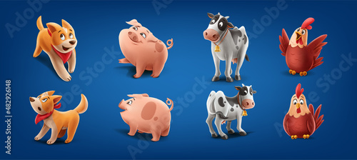 set of cartoon animals for farm dog cow chicken pig  © mollicart