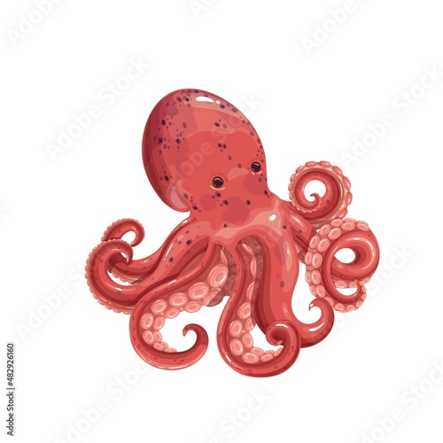 Octopus cartoon vector illustration. Sea or ocean octopus with twisted tentacles.