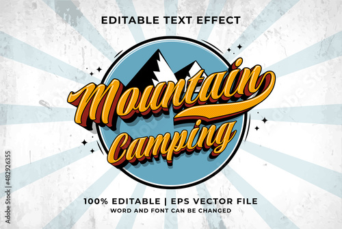 Editable text effect - Mountain Camping 3d Traditional Cartoon template style premium vector