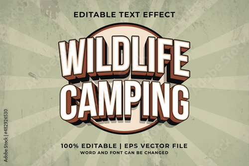 Editable text effect - Wildlife Camping 3d Retro template style premium vector