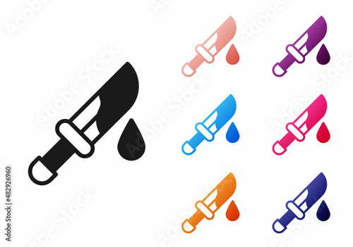 Black Bloody knife icon isolated on white background. Set icons colorful. Vector