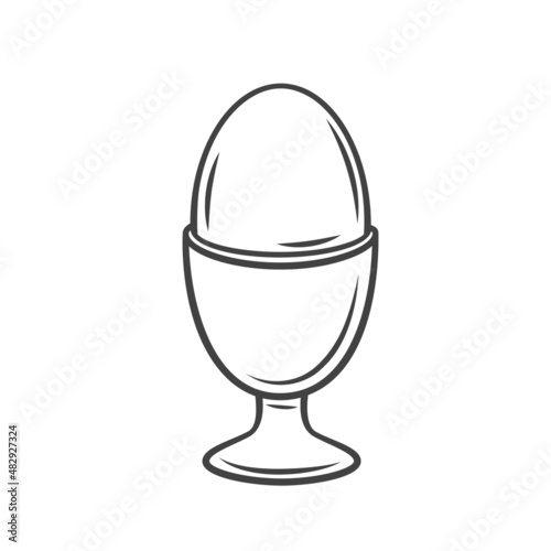 Boiled chicken eggs in eggshell in egg holder outline drawn vector illustration.