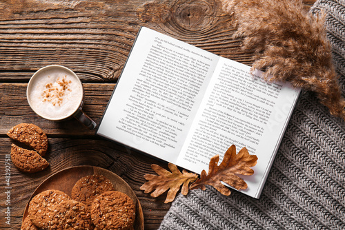 Book, cup of coffee, cookie...