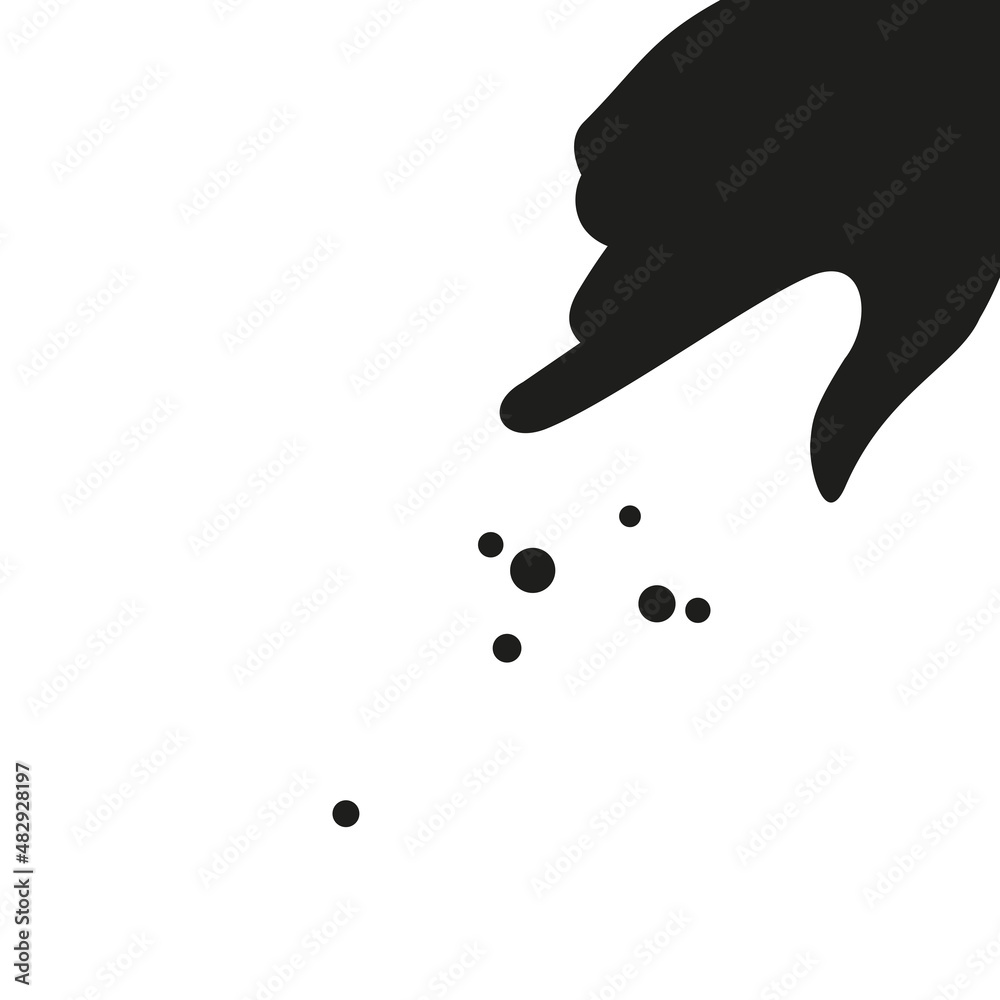 Hand throws something. The hand scatters food, trash or seeds. Do not feed the animals sign. Flat vector illustration isolated on white background.