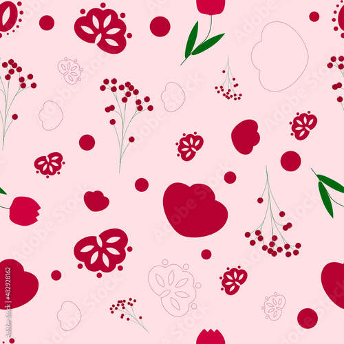 Seamless pattern background with rowanberry for fabrics, wallpaper, interior, wall-coverings.