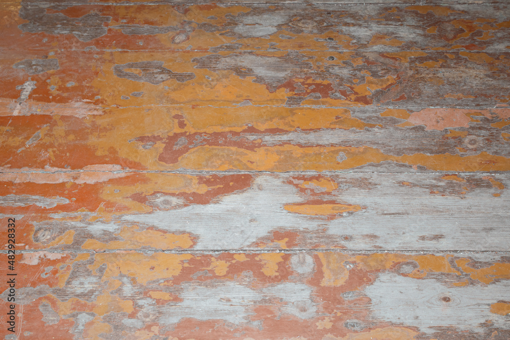 Old wooden floor background. Old paint has come from the boards