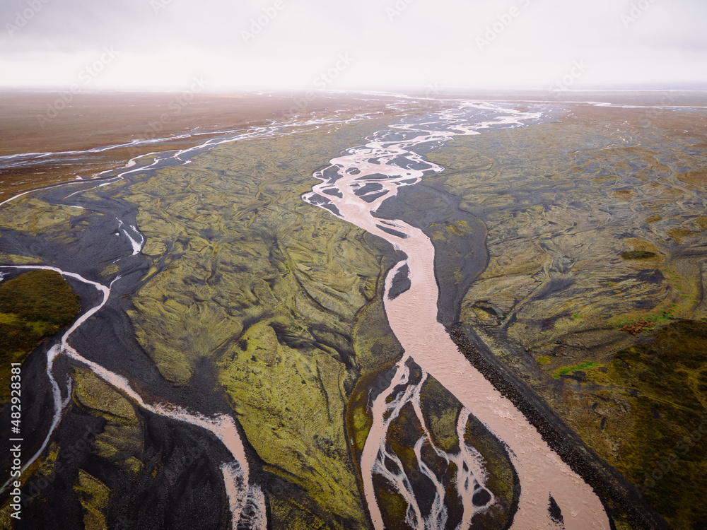 river along in Iceland from above - obrazy, fototapety, plakaty 