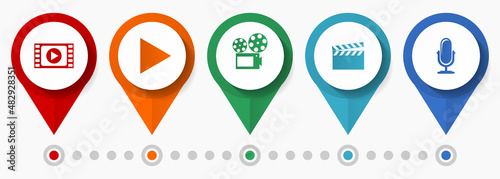 Video, movie and cinema concept vector icon set, flat design pointers, infographic template