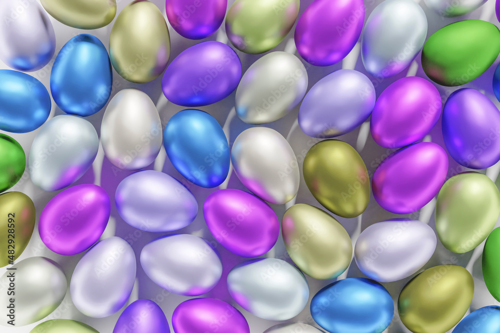 3d render of pastel colored Easter eggs pattern flat lay 3d render of pastel colored Easter eggs pattern flat lay